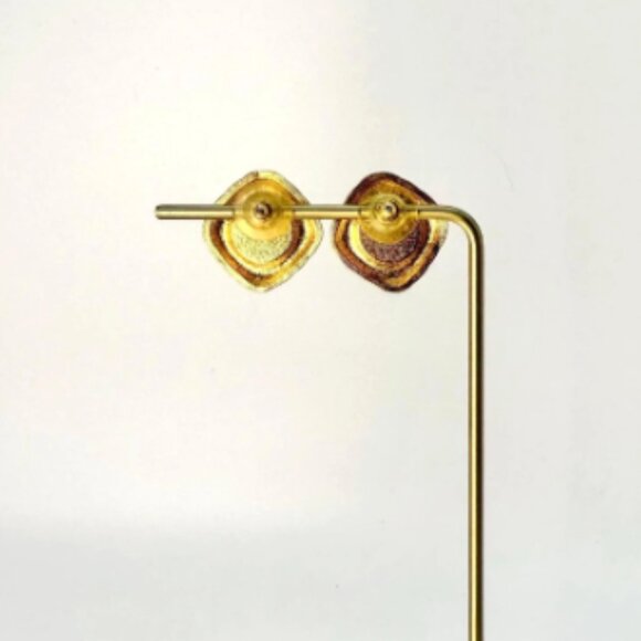 Vintage 1980s Mogul Blue Glass Cabochon Rope Twist Gold Tone Statement Earrings - Picture 5 of 5